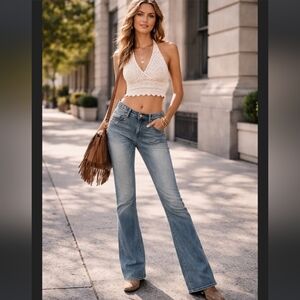 Rebel & Soul Embellished Bootcut Jeans Size 4 Y2K Boho Stretch Denim